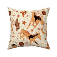 Magical West- Wild Horses in Mystical Desert- Fawn Burnt Orange Black on Eggshell- Large Scale