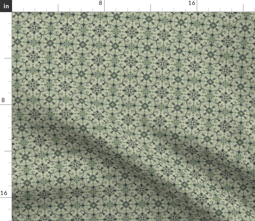 Geometric quilting tile pattern 3 for chicken beige green pattern, swirl tiles, Mediterranean 