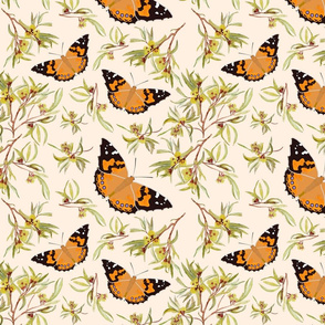 Bushland Blossom & Butterflies - cream beige, medium 