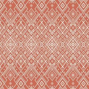 Neutral geometric intricate diamond - clay red, off white - small scale - Baltic, ethnic ornamental