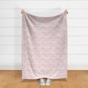 Indian Woodblock in Rose Pink on White (xl scale) | Rustic floral, hand block printed pattern in pink and white, botanical print, pink block print design.