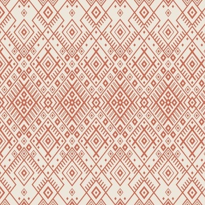 Neutral geometric intricate diamond - off white, clay red - small scale - Baltic, ethnic ornamental