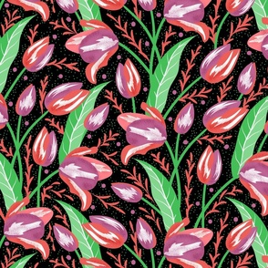 Tulip Mania- Petal Solids Coordinates- In Bloom- Midnight- Black- Large Scale
