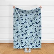 Ocean Harmony- Pod of Killer Whales- Midnight White Orcas on Sky Blue- Large Scale