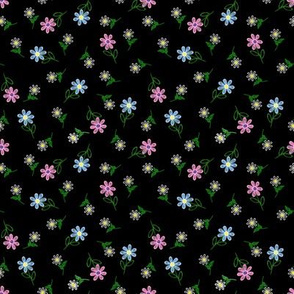 Embroidered Flowers  on Black