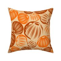 Ocean Harmony- Sea Urchin Shells- Orange Rust on Deep Champagne- Large Scale