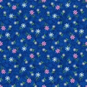 Embroidered Flowers  on Bright Blue Marble