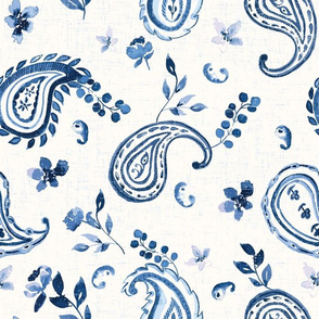 handpainted watercolor paisley and floral // delft blue