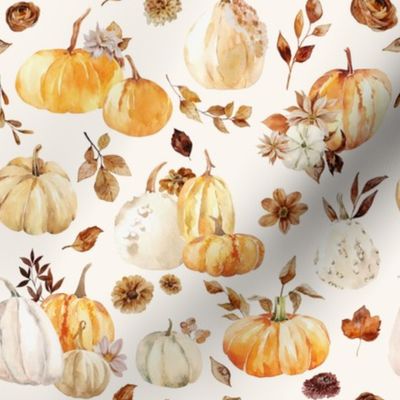 Fall Pumpkin Vintage Florals / Bone