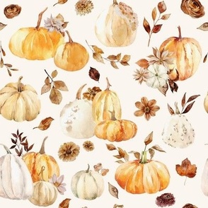 Fall Pumpkin Vintage Florals / Bone