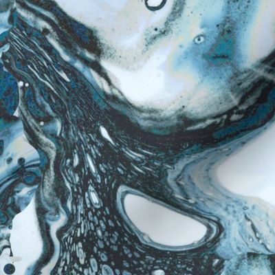 Suminagashi- Teal Blue Marbling- Floating Ink art- Large Scale