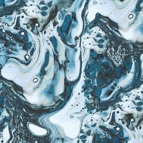 Suminagashi- Teal Blue Marbling- Floating Ink art- Large Scale