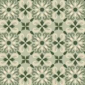 Geometric quilting tile pattern 2 for chicken beige green pattern, swirl tiles, Mediterranean 