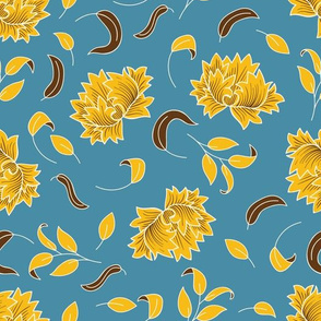 Yellow and Blue Stylized Flowers