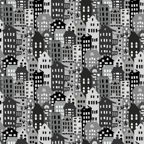 Nightscape City Buildings grayscale small