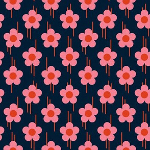 Retro - pop of flowers, daisies  - pink ( small ), 60s
