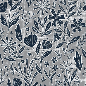sunny floral - grey, blue, white - textured floral