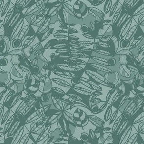 Fern and Leaf Monochrome Cutout in Forest Green