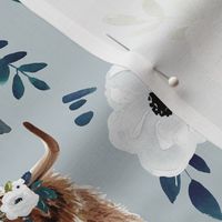 Highland Cow with Avaleigh Floral on Blue Large