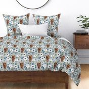 Highland Cow with Avaleigh Floral on Blue Large