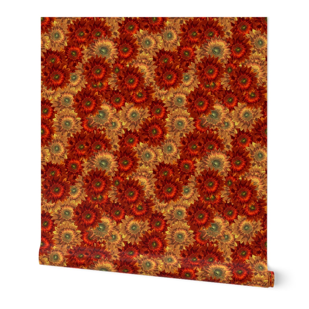 Boho Retro Flowers Red and Orange