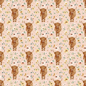 Highland Cows and Sunrise Floral on Pink Medium
