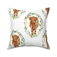 Highland Cows with Greenery Wreath Large