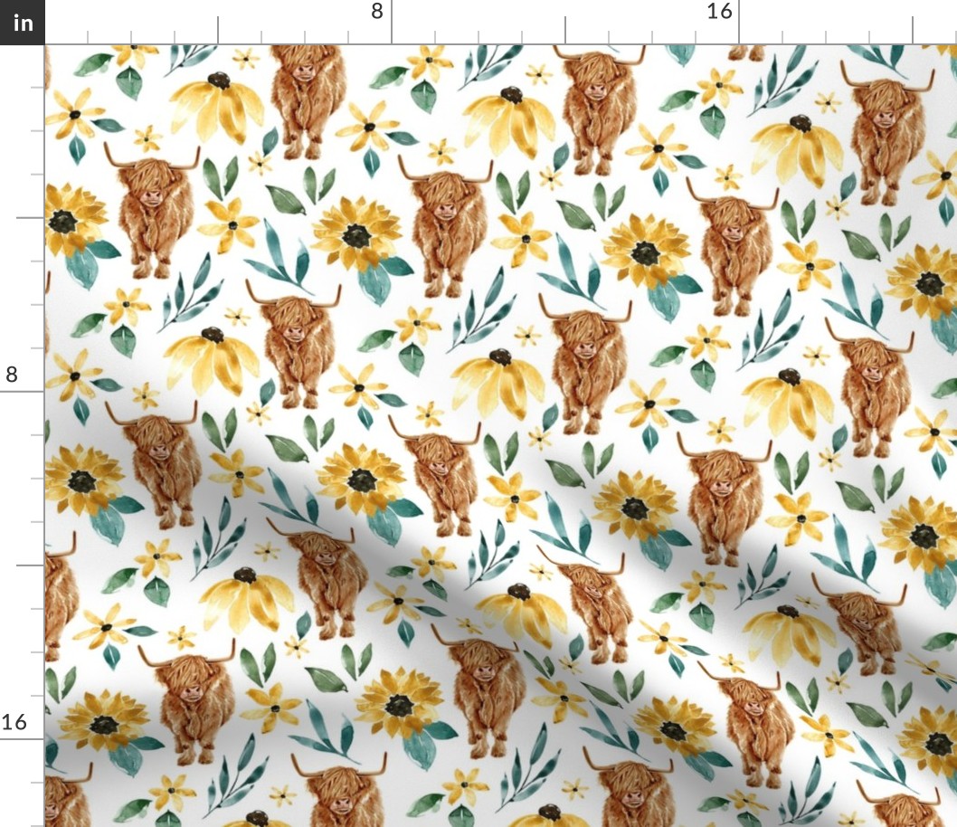 Spoonflower Fabric - Highland Cow Farm 18X18 Calf Floral Scottish Printed  on Petal Signature Cotton Fabric by The Yard - Sewing Quilting Apparel