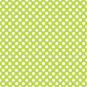 White polka dots on green 