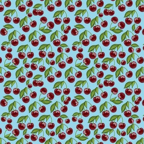 Red cherries on blue XS Scale Fabric Pattern