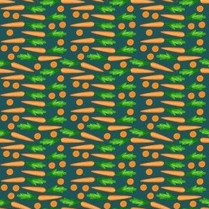 Small Orange Carrots With Single Slices On Teal Background