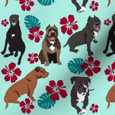 Pitbull Rescue Dogs tropical flowers Dog fabric