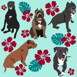 Pitbull Rescue Dogs tropical flowers Dog fabric
