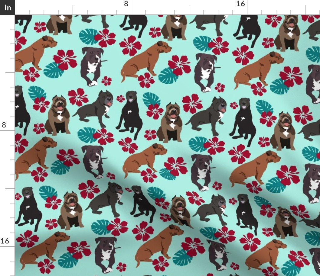 Pitbull Rescue Dogs tropical flowers Dog fabric