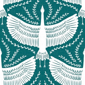 large scale - Heron in flight - teal jungle green