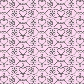 Heart Scroll: Grey on Bubblegum Pink
