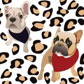  Frenchie Dogs and leopard print Dog Fabric