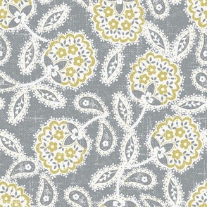  Lilly’s Lace - Yellow/White on Lt. Gray Linen 