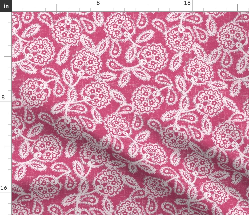 Lilly’s Lace - White on Hot Pink Linen Background