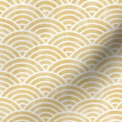 Golden Rainbows- White Lines Yellow Background Small- Seigaiha- Geometric Minimalist Wallpaper- Art Deco- Japanese