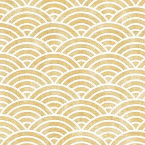 Golden Rainbows- White Lines Yellow Background Small- Seigaiha- Geometric Minimalist Wallpaper- Art Deco- Japanese