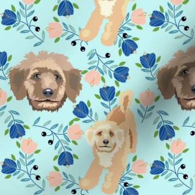 Golden Doodle Dogs and Tulips  flowers dog fabric