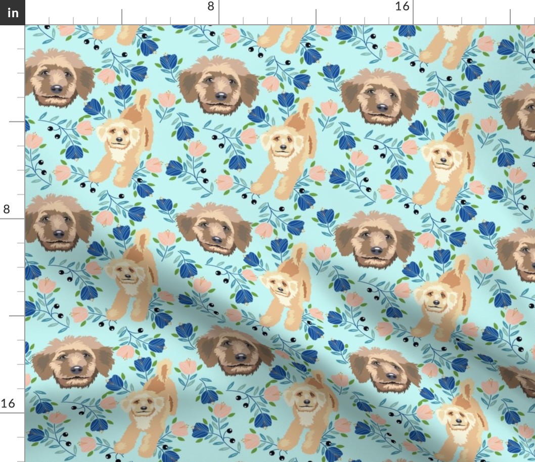 Golden Doodle Dogs and Tulips  flowers dog fabric