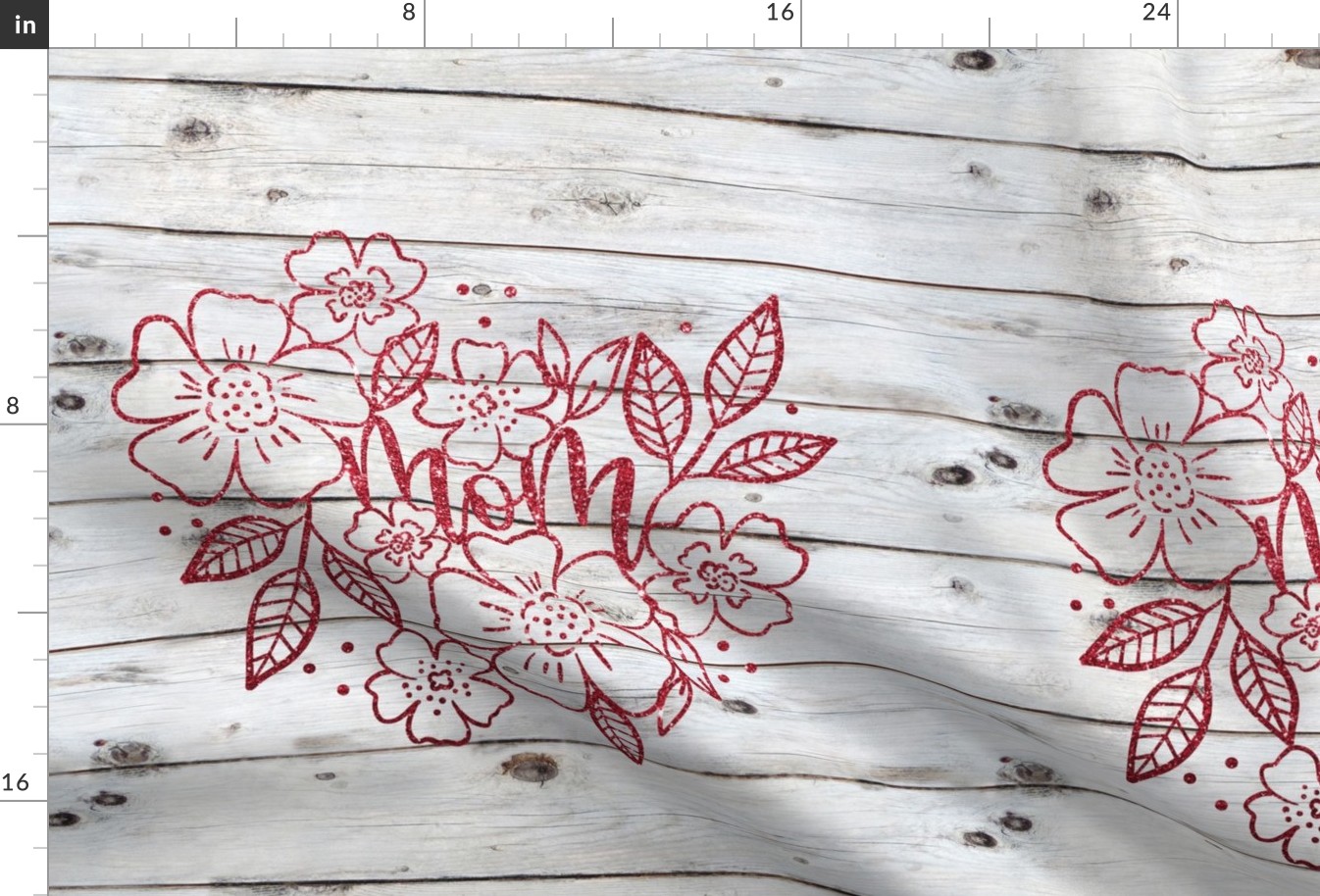 Mom Floral Red Glitter on Shiplap 18 inch square