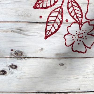 Nana Floral Red Glitter on Shiplap 18 inch square