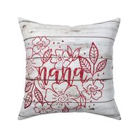 Nana Floral Red Glitter on Shiplap 18 inch square