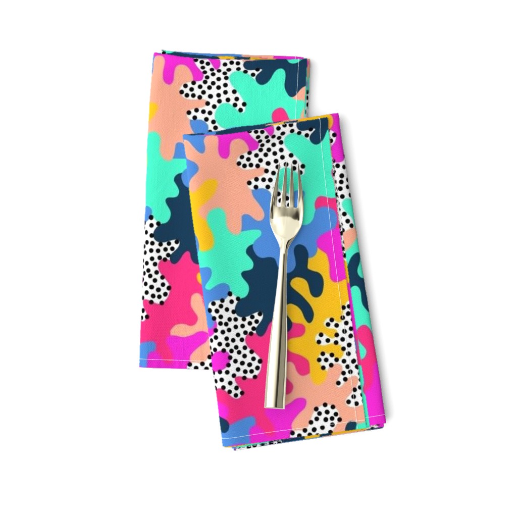 Joyful art camo in pink, blue and yellow with spots