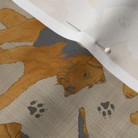 Trotting Welsh Terrier and paw prints - faux linen