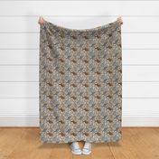Trotting Bearded Collies and paw prints - faux linen