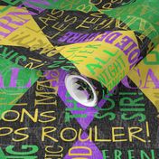 Mardi Gras Sayings Harlequin Argyle -- Mardi Gras Phrases over Green, Gold, Yellow and Purple Diamonds -- 300dpi (50% of Full Scale) -- 10.50in x 12.51in repeat